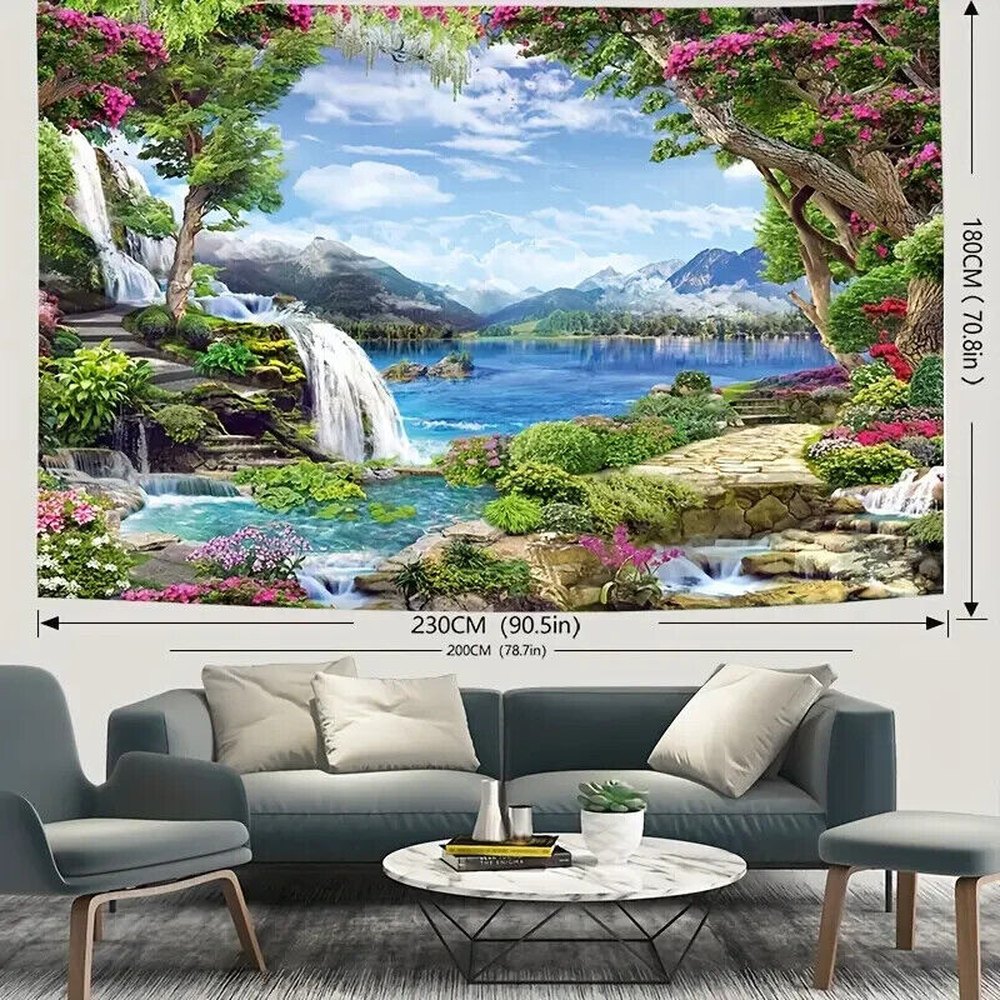 Tropical Landscape With Waterfall Colorful Fabric Tapestry 90.5" x 70.8" NEW! Home & Garden:Home Décor:Tapestries Style Your Walls